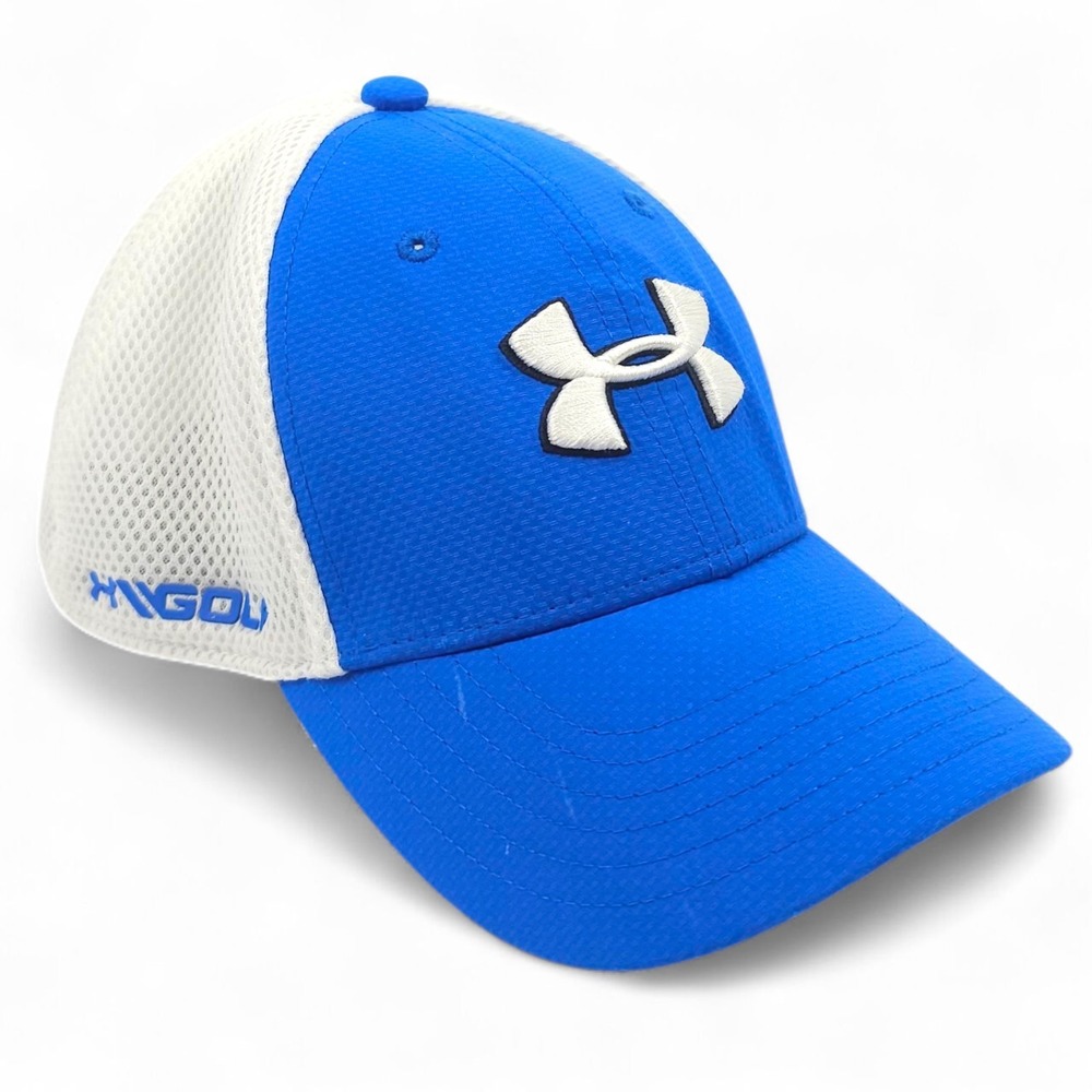 Under Armour Youth SM/MD Hat Blue White Mesh Trucker UA Golf Cap Boys Patent